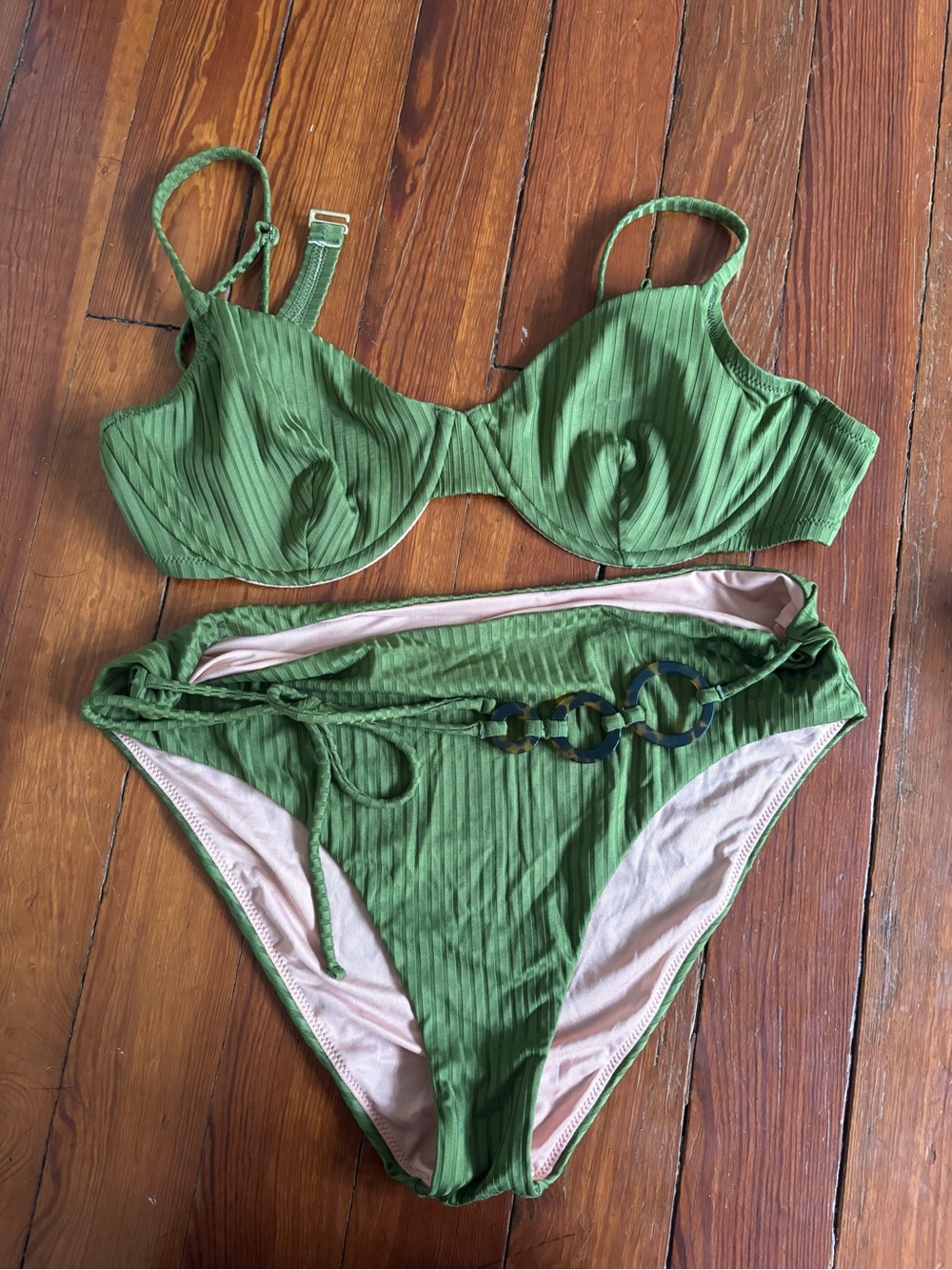 J crew canteen Green Ribbed Underwire Bikini Set
